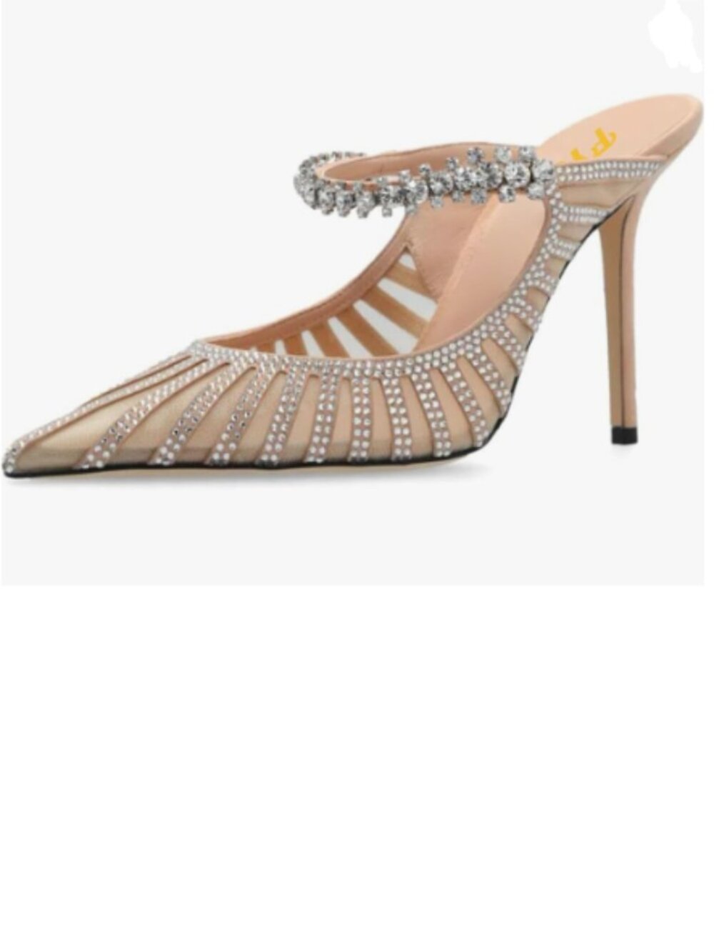 FYS Nude Pointed Toe Slip on Mules Rhinestone Studded Stiletto High Heel Sandals